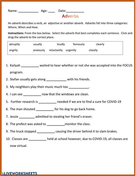 Adverbs Interactive Worksheet For Grade 6 Live Worksheets Worksheets Library