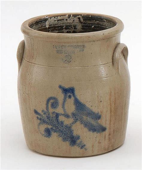 Lot Two Gallon Stoneware Crock With Cobalt Blue Bird And Foliate