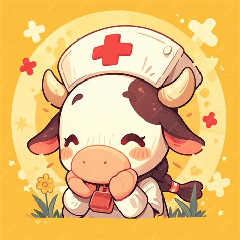 Premium Vector A Patient Cow Nurse Cartoon Style