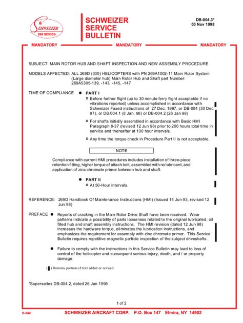 Fillable Online Main Rotor Hub And Shaft Inspection And New Assembly