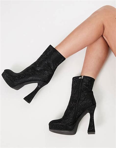 Simmi London Hans Rhinestone High Heel Ankle Boots In Black Asos