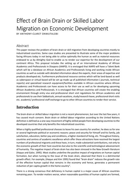 Pdf Effect Of Brain Drain Or Skilled Labor Migration On Economic