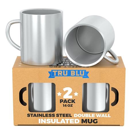 Stainless Steel Coffee Mug Set Of 2 14 Oz Double Wall Insulated Mugs