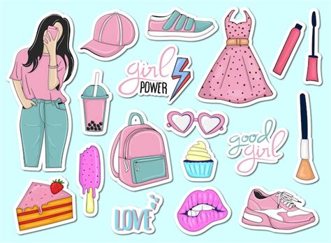 Premium Vector Colorful Hand Drawn Trendy Feminine Element Stickers