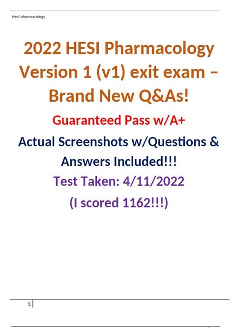 Hesi Pharmacology Version V Exit Exam Brand New Q As