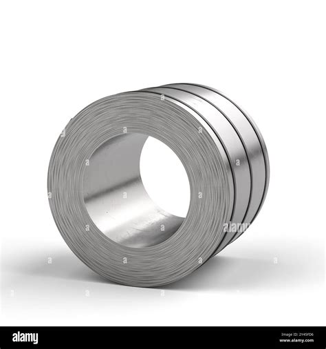 Roll Of Sheet Metal Steel Industrial Material Coil Lying On White