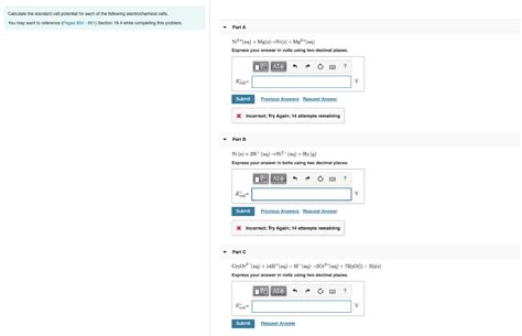 Solved Calculate The Standard Cell Potential For Each Of The