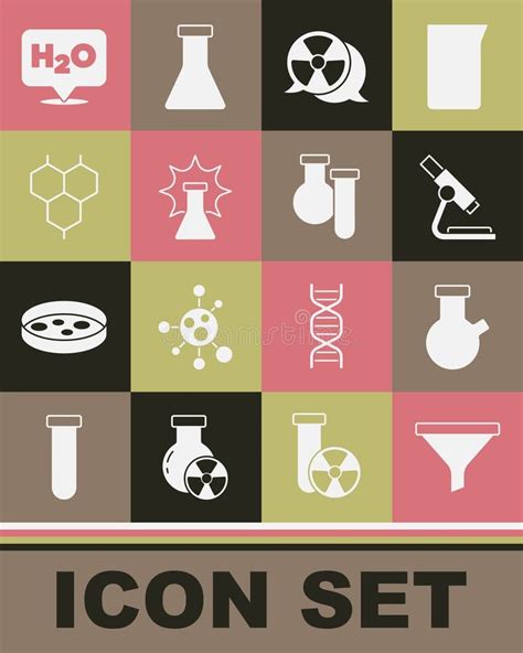 Set Funnel Or Filter Test Tube And Flask Microscope Radioactive