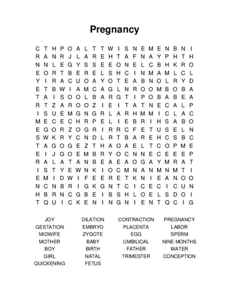 Pregnancy Word Search