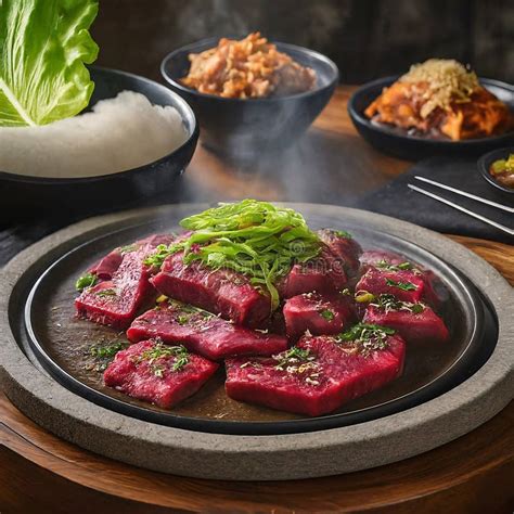 Sizzling Beef Steak On A Hot Stone Plate Stock Illustration