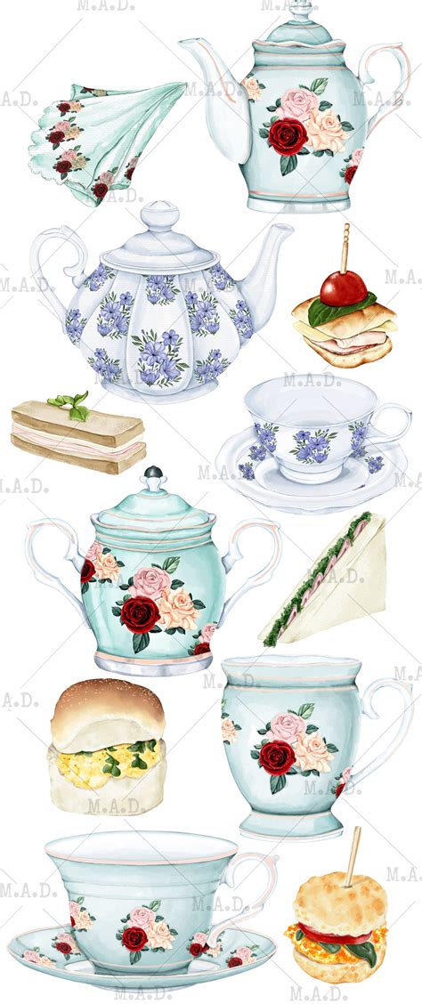 Watercolor Tea Party Clipart High Tea Time Clip Art Vintage Etsy