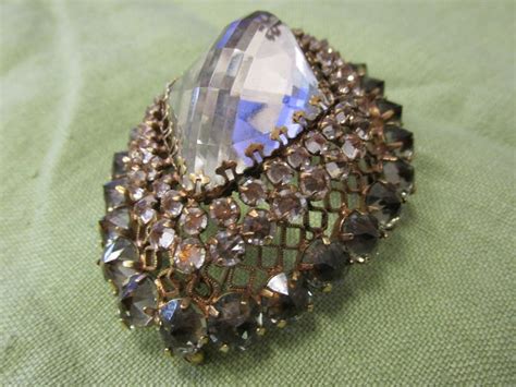 Very Best Antique Signed Schreiner Ny Inverted Rhinestones Huge Dome