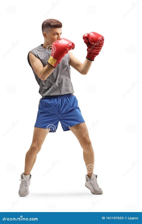 Joven Entrenando Boxeo Con Guantes Rojos Imagen De Archivo Imagen De