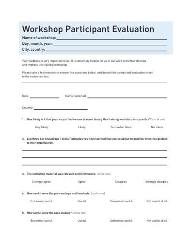 11 Workshop Evaluation Form Templates Pdf Doc