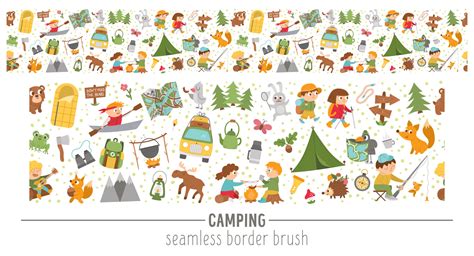 Vector Summer Camp Seamless Pattern Brush Camping Hiking Fishing