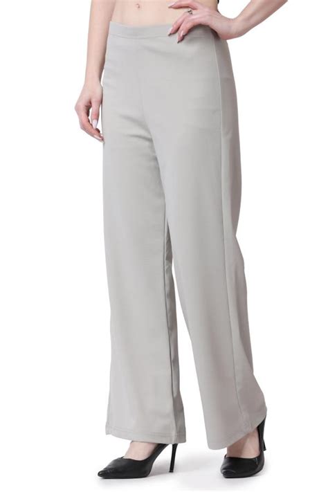 Popwings Formal Casual Grey Solid Highrise Women Trouser Grey Solid