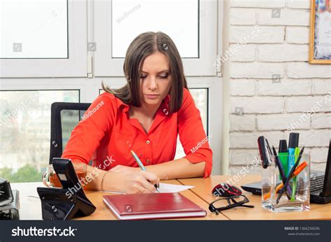 Employee Writes Statement Desk Office Stock Photo 1366256036 Shutterstock