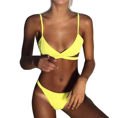 Sexy Women Low Waist Bikini Swimsuit Push Up Swimwear Solid Bikini Set