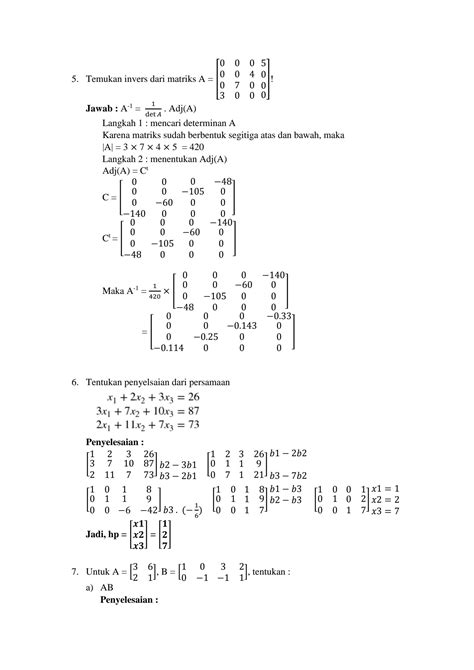 SOLUTION Latihan Soal Operasi Matriks Determinan Matriks Invers