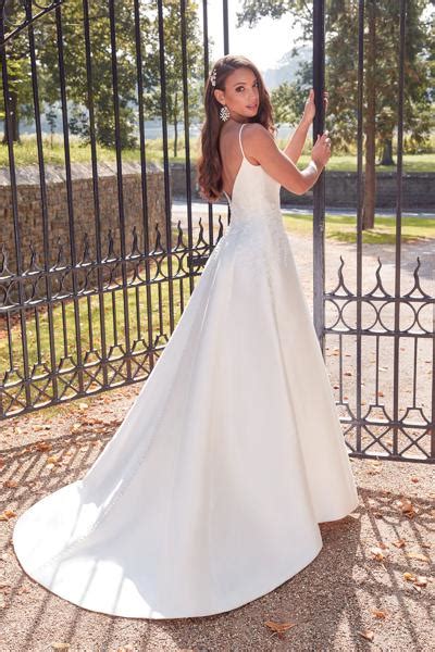 Style Mikado A Line Bridal Gown With Plunging Bikini Neckline