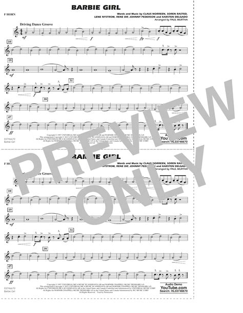 Barbie Girl Arr Paul Murtha F Horn By Aqua Sheet Music For