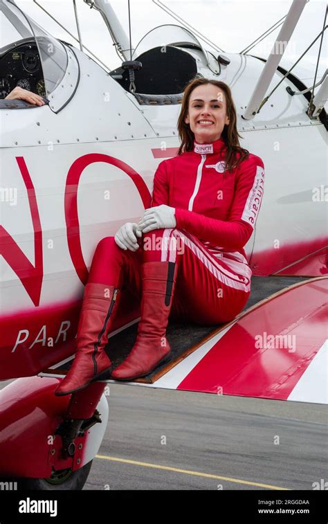 Sarah Tanner Wingwalker With Aerosuperbatics Wingwalking Team On Wing