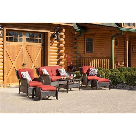 Hanover Strathmere 6 Piece All Weather Wicker Patio Seating Set With