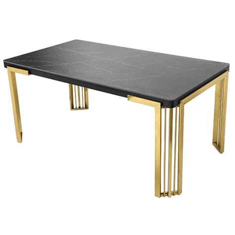 Davos Sintered Stone Coffee Table In Black With Gold Frame Furniture