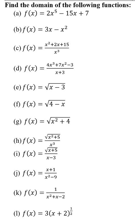 Solved Find The Domain Of The Following Functions A Fx