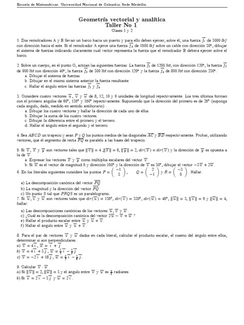 Taller 1 Pdf Pdf Vector Euclidiano Fuerza