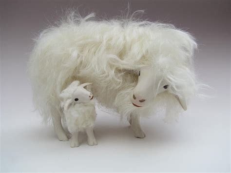 Italian Porcelain Sarda Sheep Looking Down At Lamb