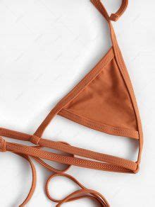 Zaful Underboob Cutout Tie Side Halter String Bikini Swimwear In Coffee Zaful
