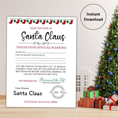 Santa Warning Letter Bad Behavior Letter From Santa Naughty List Warning Elf Warning Letter