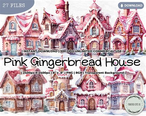 Pink Gingerbread House Clipart Pink Christmas Pink Winter Etsy