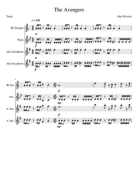 The Avengers Sheet Music For Piano Saxophone Alto Trumpet In B Flat