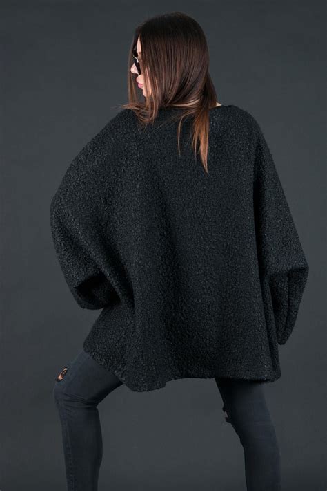 Black Ponchowomen Poncho Winter Poncho Wool Poncho Women Etsy