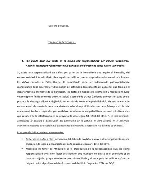 TP Nº 1 Daños TRABAJO PRACTICO NÚMERO 1 DAÑOS Y PERJUICIOS APROBADO