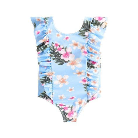 Asfgimuj Baby Girl Swimsuit One Piece Summer Ruffles Floral Prints Swimwear Beach Onesie Bikini