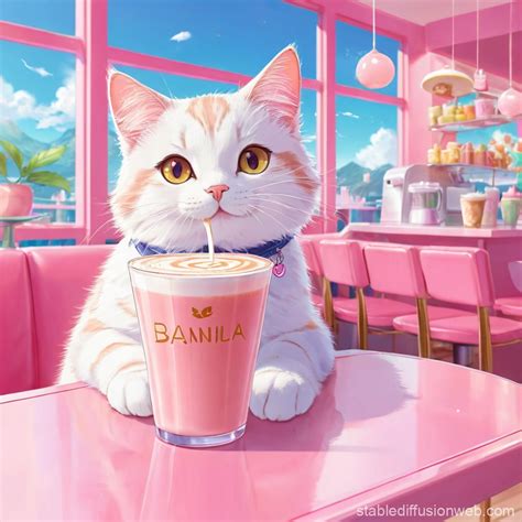 Cute Cat In Pink Cafe Stable Diffusion Online