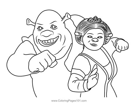 Cute Couple Shrek And Princess Fiona Coloring Page for Kids - Free ...