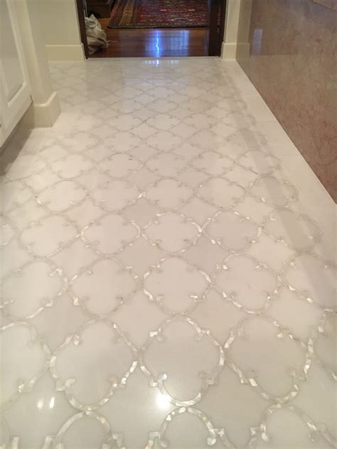 White Marble With Mother Of Pearl Detail Bathroom Floor Marble