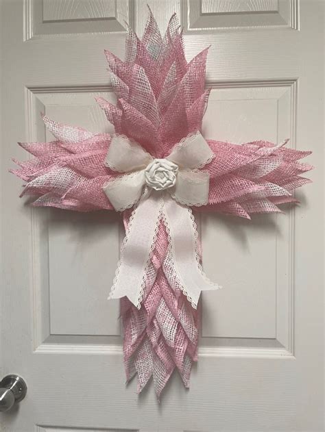 Poly Burlap Cross Wreath For Easter Spring In Burlap Cross