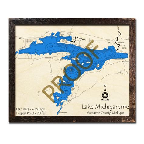 Lake Michigamme Mi 3d Wood Topo Map