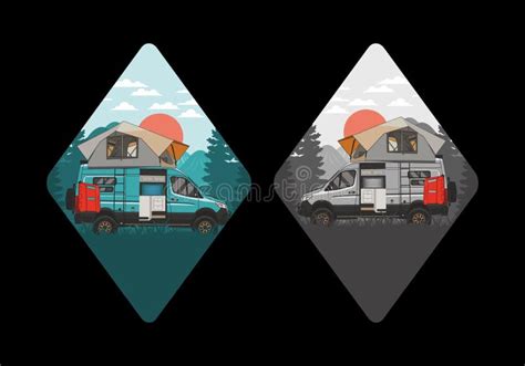 Large Van With Roof Tent Illustration Design Stock Vector