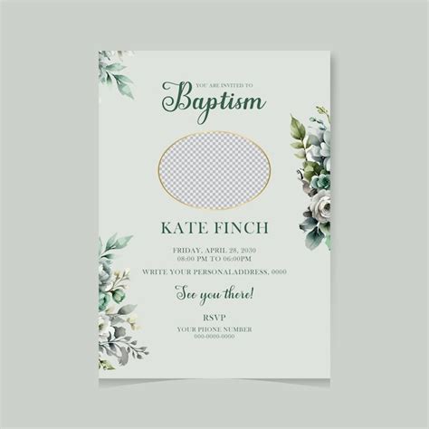 Plantilla de tarjeta editable de invitación al bautismo con flores