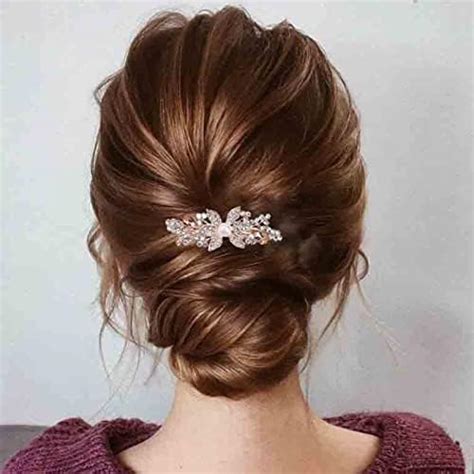 Amazon Yheakne Pearl Crystal Wedding Hair Clip Barrette Gold