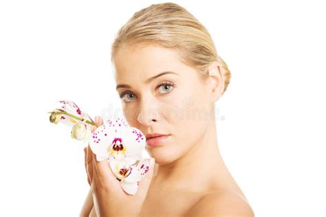 Sensual Portrait Of Nude Woman With Orchid Flower Stock Image Image