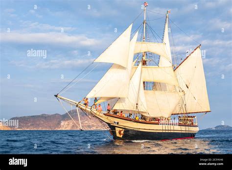 Old wooden sailing ship on mediterraean sea Stock Photo - Alamy