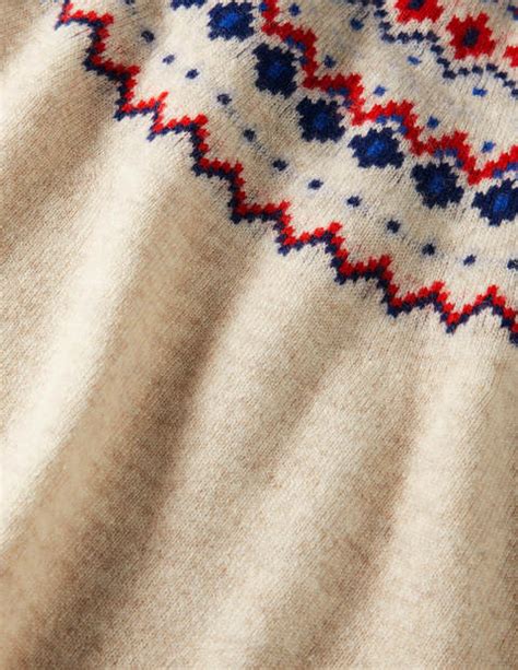 Kaschmirpullover Mit Rundhalsausschnitt Hellbeige Meliert Fair Isle