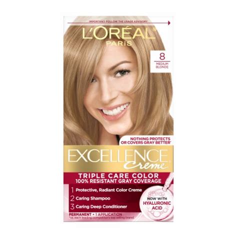 L Oreal Paris Excellence Permanent Hair Color With Triple Protection 8 Medium Blonde 1 0 Ct